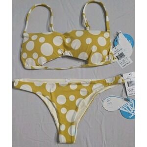 WET Swimwear Ginger Yellow Polka Dot Bikini Set Tie Back Bandeau Beach NEW‎ Sz S